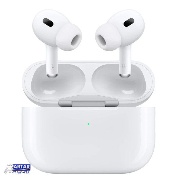 هدفون بلوتوثی اپل مدل AirPods Pro 2nd Generation با نویز کنسلینگ فعال (ANC)، نویز کنسلینگ میکروفون (ENC)، درگاه شارژ USB Type-C، با قابلیت شارژ بی‌سیم، دارای میکروفون دوگانه از نوع Beamforming، مقاومت در برابر رطوبت و عرق