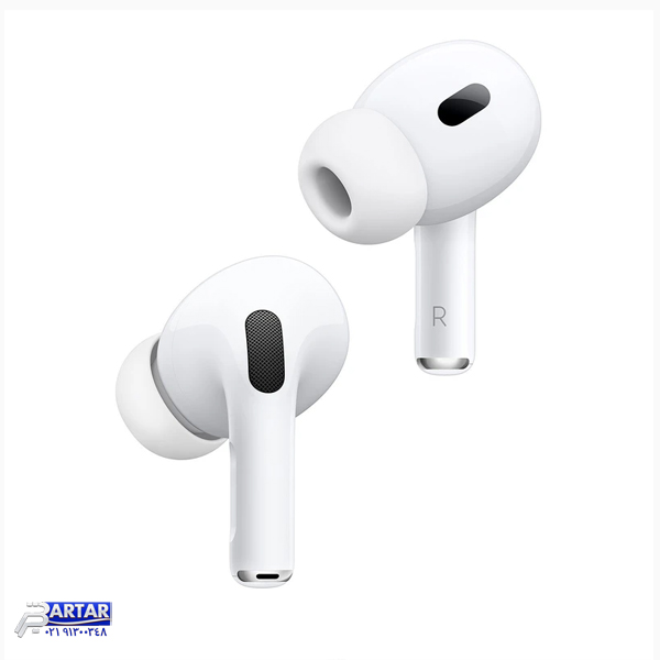 هدفون بلوتوثی اپل مدل AirPods Pro 2nd Generation با نویز کنسلینگ فعال (ANC)، نویز کنسلینگ میکروفون (ENC)، درگاه شارژ USB Type-C، با قابلیت شارژ بی‌سیم، دارای میکروفون دوگانه از نوع Beamforming، مقاومت در برابر رطوبت و عرق